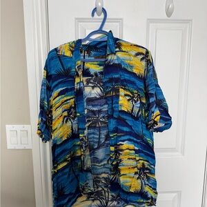Tropical Hawaiian  Blue and Yellow Men's Casual Shirt